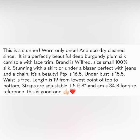 Aritzia Wilfred Burgundy 100% SILK Camisole with Lace Detailing Size S Worn Once - Picture 9 of 9